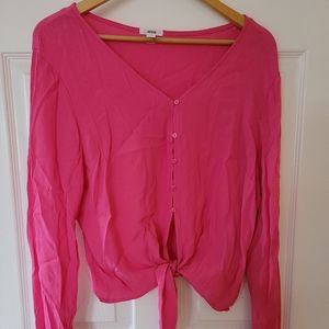 Pink tie front blouse